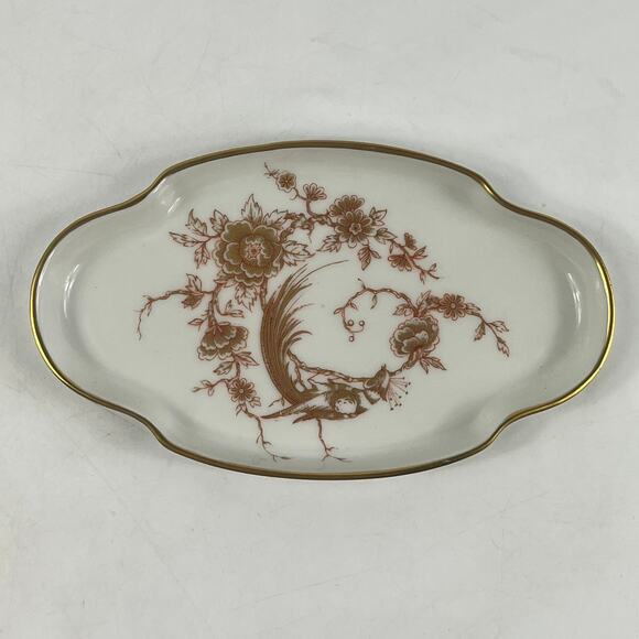 Limoges France Porcelain Trinket Tray Bird Floral Gold Rim Vanity Dish 1950s - Picture 1 of 6
